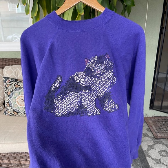 Vintage 90s Pannill Cat Crewneck Sweatshirt - Picture 3 of 5